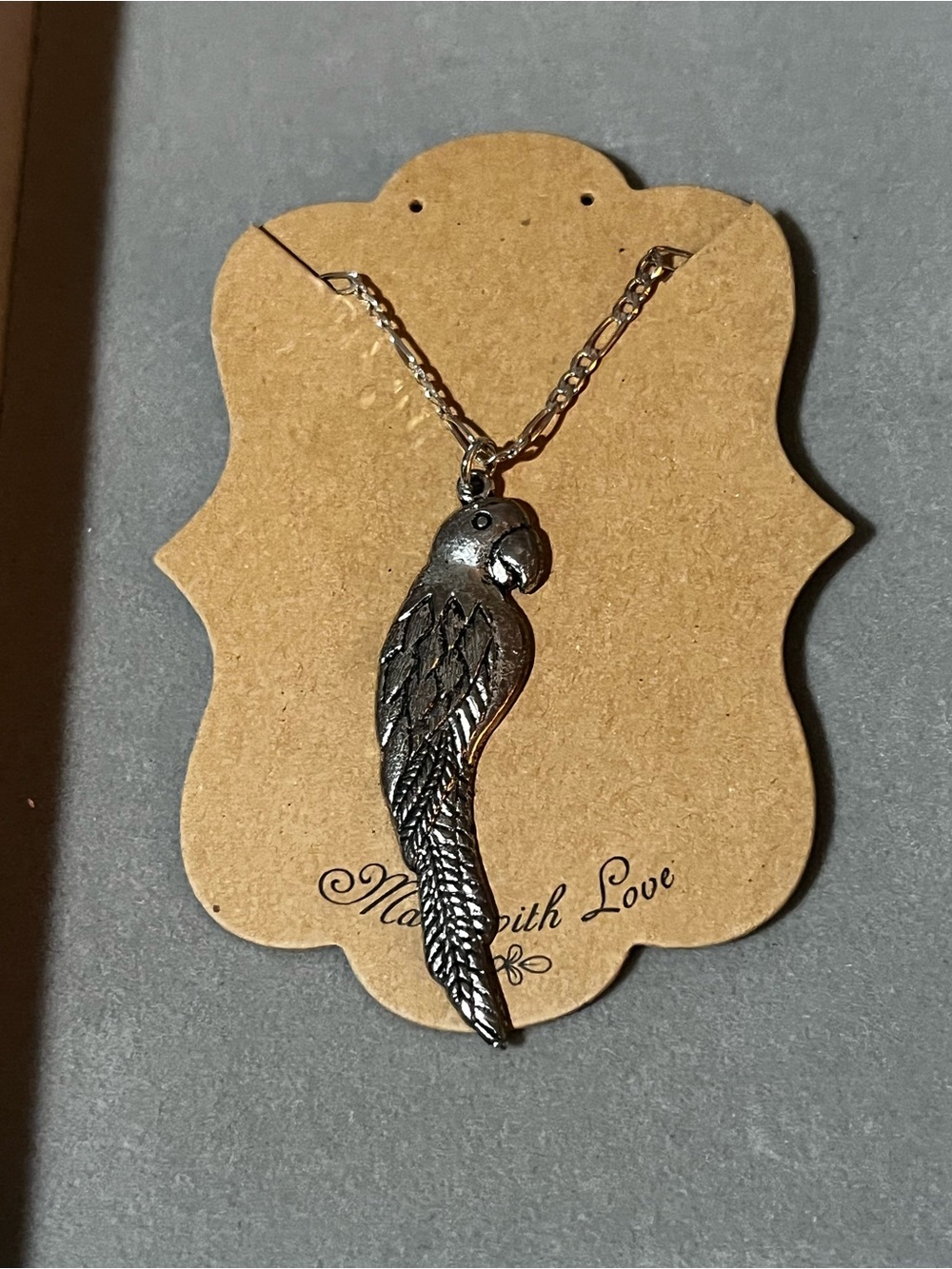 Sterling Silver Chain with Parrot Pendant Necklace - Black Silver Bird Charm